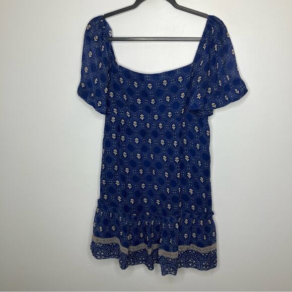 ANTHROPOLOGIE MAEVE Smocked Tunic Mini Dress Blue Small - Picture 2 of 5